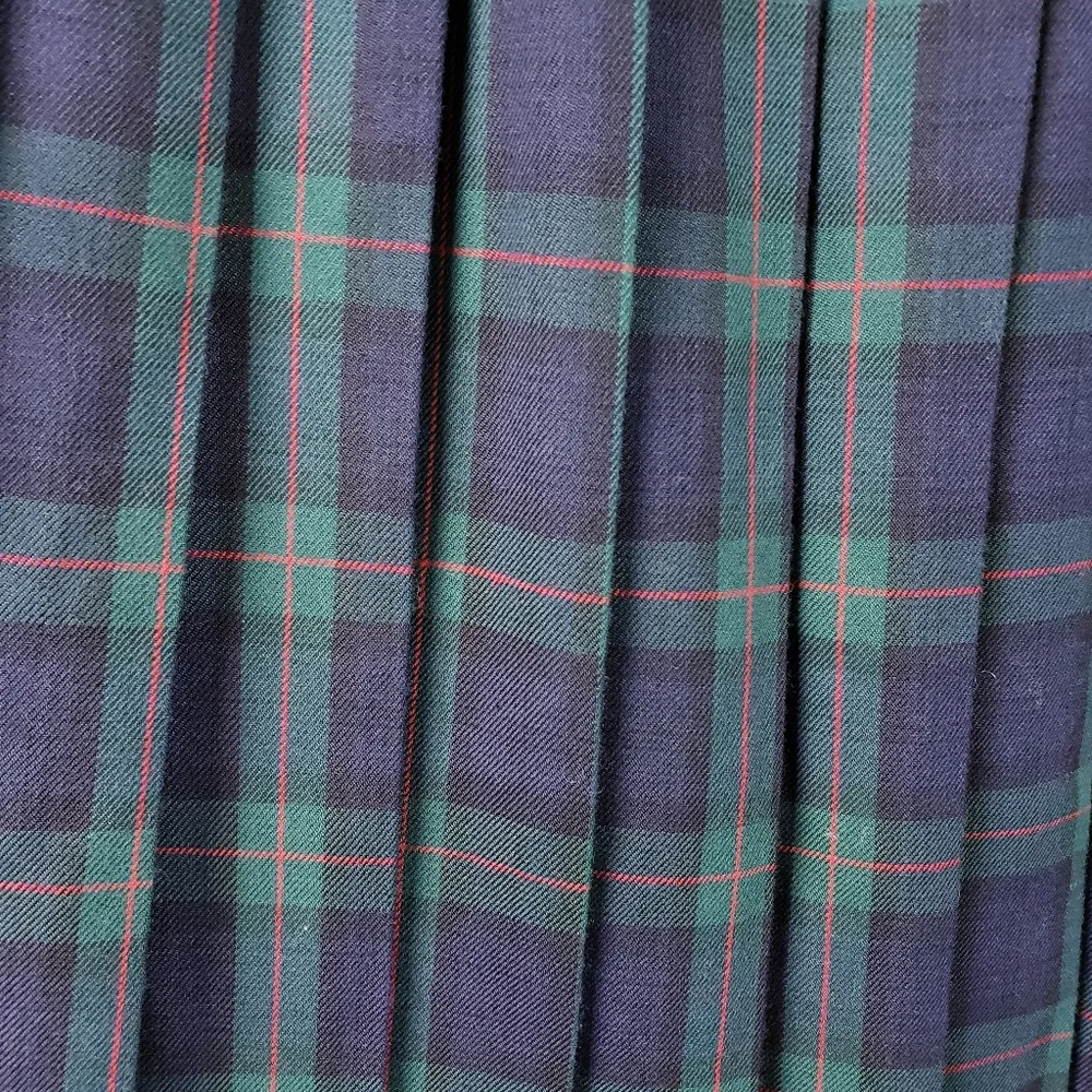 Vintage School Girl Pleated A-Line Midi‎ Skirt Blue Green Plaid Women's Size 14